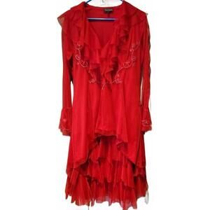 Tunique Vintage 2 Piece Chiffon Layered Embroidered Skirt & Top Set Size L